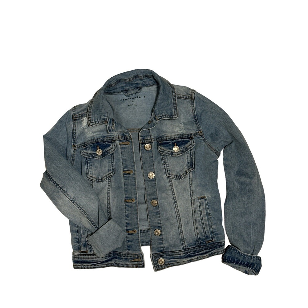 Aeropostale Women's Denim Blue Jean Distressed Jacket Size Small‎